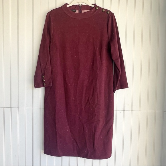 Talbots Size M Maroon Burgundy 3/4 Sleeves Heathered Shift Dress NEW! - Picture 1 of 8